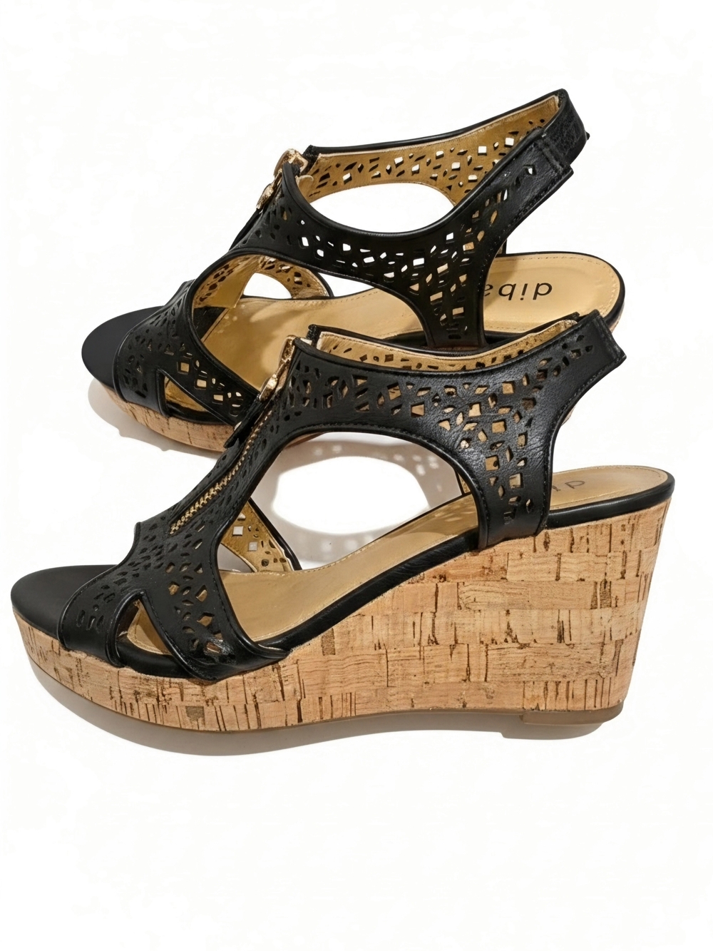 Diba Black Cork Wedge Sandals